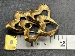 Vintage Rolled Gold Plate Triple Interlocking Hearts Brooch Pin Modernist