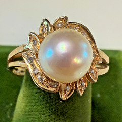Vintage SOLID 14KT Gold Stamped Pearl Size 7 Ring 2.78g New Old Stock!
