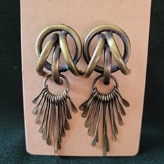 VTG Earrings 70’s BOHO BOLD Chunky COPPER Brass+ FUN Moving WATERFALL of DANGLES