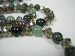 Vintage Yoli Gemstone Moss Agate Stone Faceted Glass Beaded Necklace Toggle
