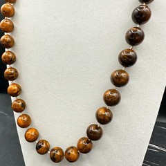 Vintage Lucite Resin Marble Swirl Necklace Chunky Faux Amber Strand Retro 70s