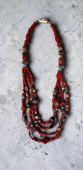 Late 1970s Vintage Boho Tribal Look Handmade Layered Multi Strand Bead Necklace