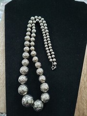 Vntg Japan textured metal beads silvertone necklace Rare
