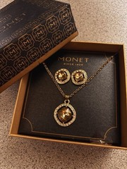 MONET Gold-Tone Brown Crystal Cushion-Cut Necklace and Earring Set