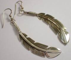 ESTATE Vtg Navajo Feather 12.2g Sterling Silver Feather 3 1/8″ Dangle Earrings