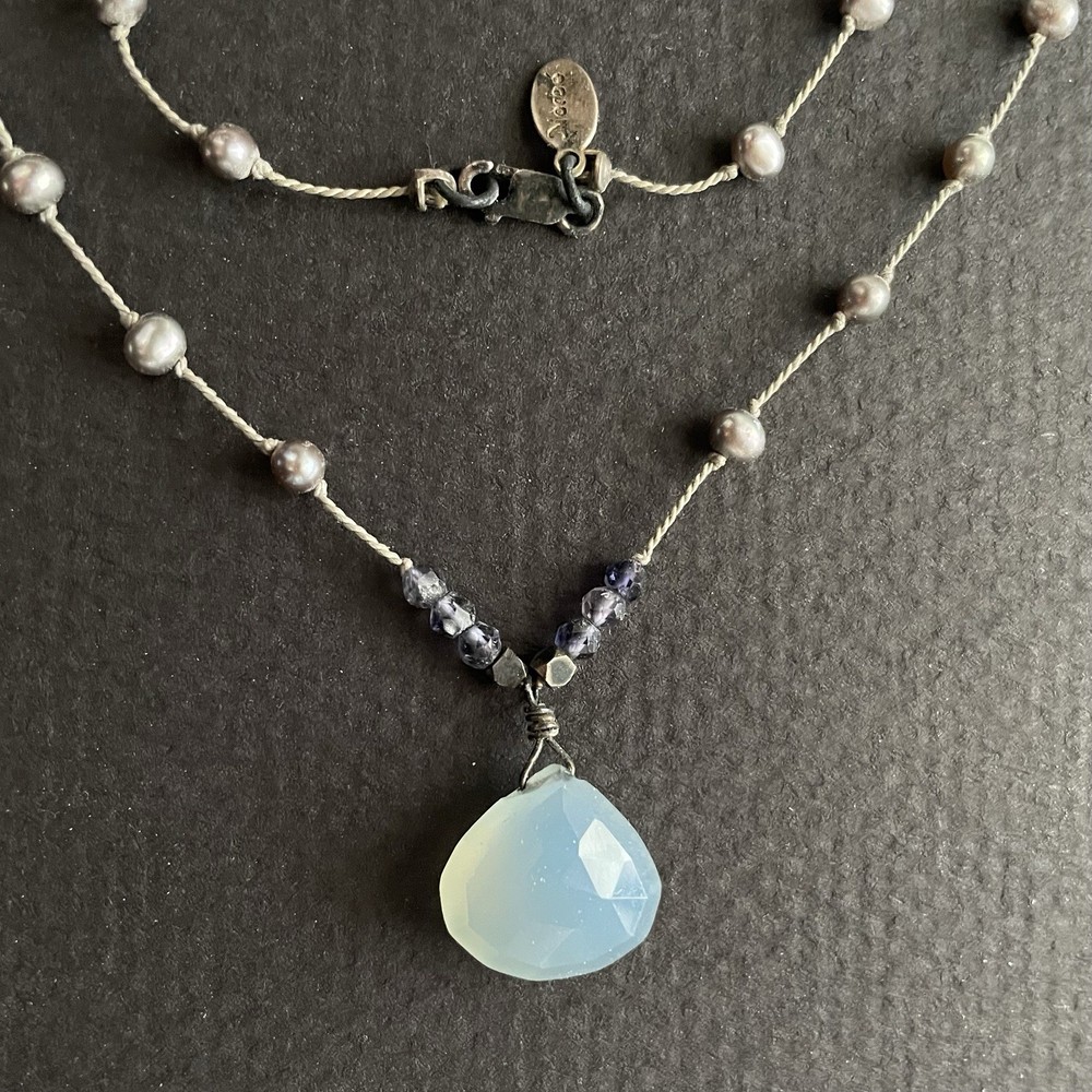 Dainty Vintage Y2K Era Sterling Silver Gray Pearl Gemstones Fairycore Necklace