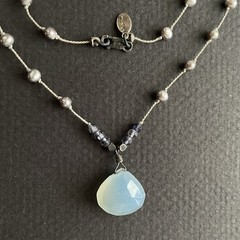 Dainty Vintage Y2K Era Sterling Silver Gray Pearl Gemstones Fairycore Necklace