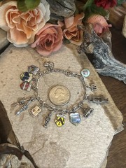 57. Vintage Silver 950 925 800 Mix 13 Dangle Charm Bracelet 7″, 22.8g