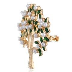 Lucky Pearl Tree Brooches for Women Men Girls Gold Tone Fashion Vintage Green…