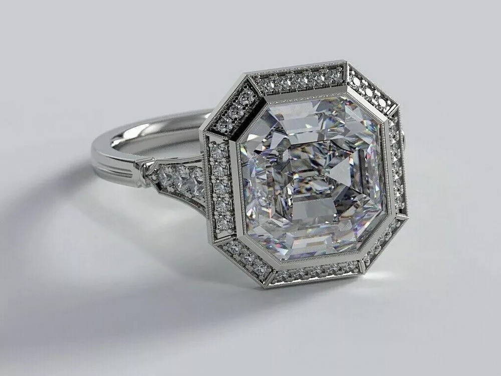 4.00Ct Asscher Cut Lab-Created Diamond Halo Octagon Anniversary 925 Silver Ring