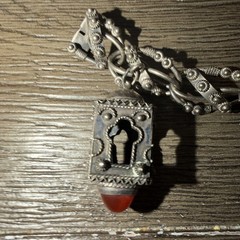 Vintage Etruscan Revival 800 Silver Fob Charm Bracelet Art Glass Stones 8″ Long