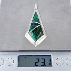 Vintage Buffalo Hallmark Sterling Silver Malachite Inlay Diamond Shape Pendant