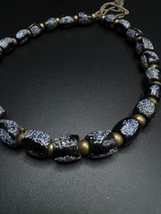 Vintage Black Glass Bead Necklace | Speckled Glass Necklace | Handmade Statement