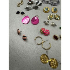 Vintage Estate Gold Silver Tone Enamel Hoop Stud Dangle Drop Earrings Lot of 41
