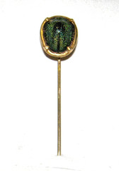 14K Yellow Gold Egyptian Beetle Scarab Iridescent Green Stickpin