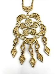 Vintage Celebrity NY Necklace Goldtone Chandelier Filigree Tassel Necklace 20″