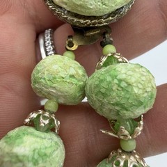 Vtg Faux Jade Necklace Green Sugar Bead Iridescent Large Heavy Statement Japan