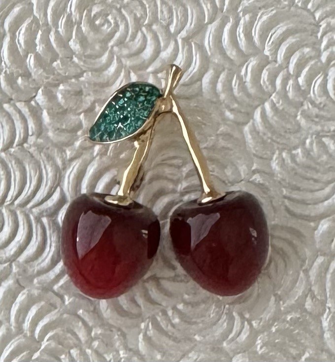 Vintage style Cherry brooch enamel on metal