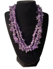 Amethyst Necklace 18″ Multi Strand Polished Stones Beaded Aquarius Purple