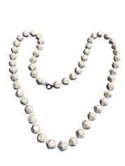 Vintage Beige Plastic Beaded Necklace Spring Ring Clasp 23 inches Long