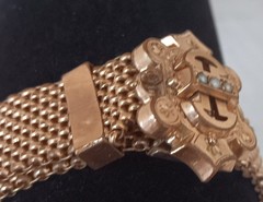 Victorian Gold Fill Mesh Slide Bracelet Seed Pearls Tassels Antique 1880s