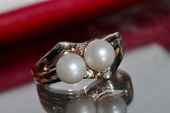 14k yellow gold ring 6.2mm cultured pearl natural diamond sz 6.5 vintage 5.85g