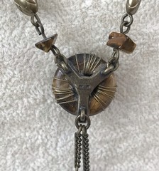 Vintage Nina Ricci Brass Tiger’s Eye Flower Pendant Necklace AVON RARE