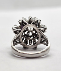 Vintage 14K White Gold 0.25CT Center Diamond Cluster Cocktail Ring Size 6 9.33gr
