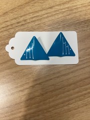 Vintage 80’s Earrings | Teal Blue White Paint Deco Metal Triangle Geometric