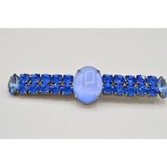 Vintage Cabochon Crystal Pin Brooch Prong Rhinestone Blue Bar Chunky 1980s BinV