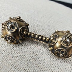 Antique Etruscan Revival Pin Brooch c 1900 Gold Russian Hallmark Granulation
