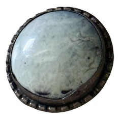 Antique 10K Gold Filled Prehnite or Jade Cabochon Brooch Pin