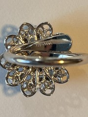 Vintage Sarah Coventry Ring Tiered Flower Clear & Dark Grey Rhinestones Silver