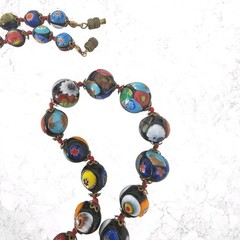 Millefiori Venetian Murano Glass Necklace Multicolor Knotted 25 Inches Vintage