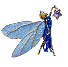 Signed Kirks Folly Fairy Brooch Blue Enamel Winged Glitter Star Wand Whimsical