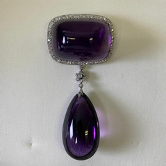 Victorian Amethyst & Diamond Drop Dangle Brooch Pendant 925 Silver Antique Gift