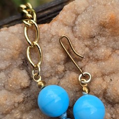 Vintage German Glass Bead Statement Necklace Hand knotted Sky Blue 15.5 in. +2in