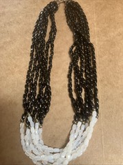 Vintage Multi Strand Multi Beads Black White Opalescent Glass Bead Necklace