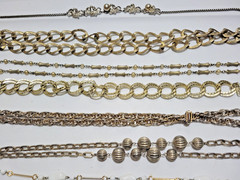 Lot 10 Unique Vintage Costume Jewelry Necklaces-Gold and Silver Tones Nice Asst.