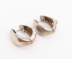925 Sterling Silver Vintage Earrings Three Stone Topaz Huggie Hoops EG14443