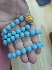 Vintage Robins Egg Blue Glass Bead 25.25″ necklace Hand Knotted Goldtone Clasp