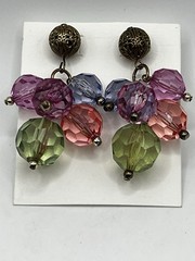 Vintage Pastel Multicolor Bar Brooch Earrings Set Acrylic Dangle Charms