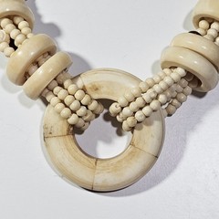 Vintage Hand Carved Bovine Bone Multi Strand Statement Necklace Pendant Boho