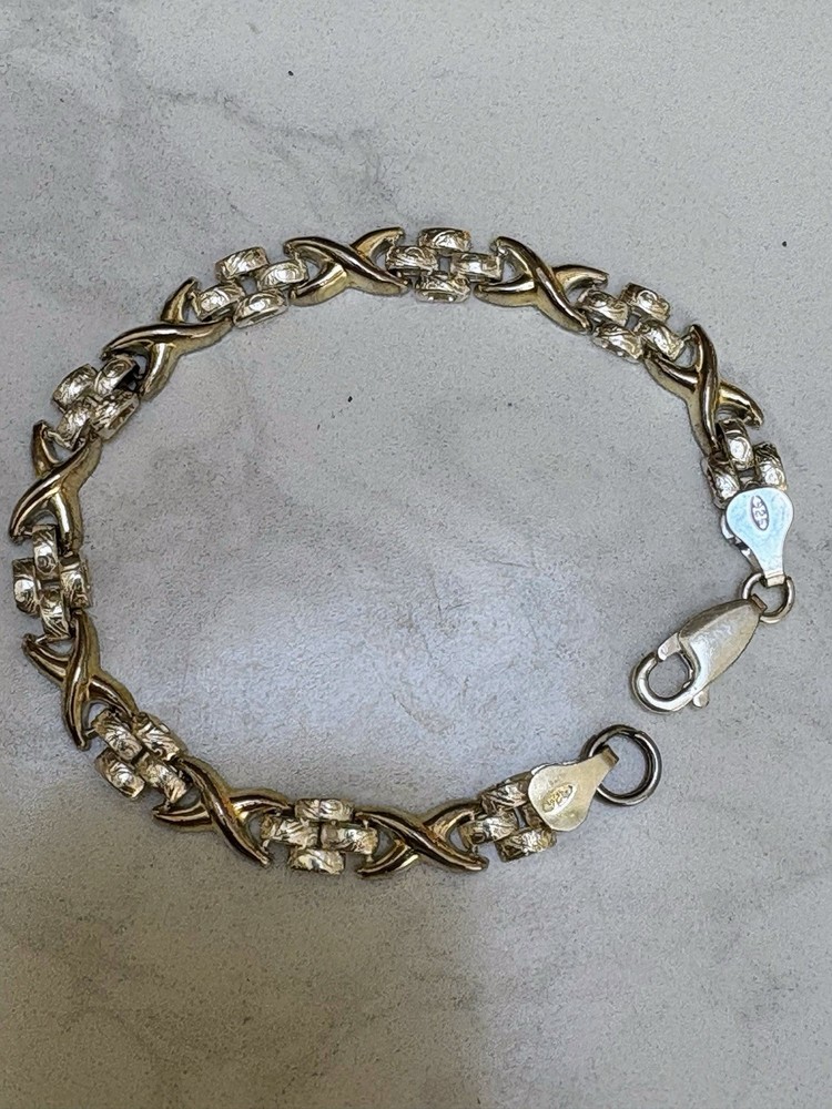 Vintage 925 Sterling Italy Link X Bracelet 7 Inches