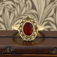 Antique 14K Gold Seed Pearl & Orange Gem Ring Size 4.5 1.7g (for restoration)