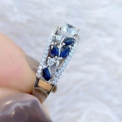 2.10 Ct White Diamond & Sapphire Art Deco Vintage Wedding Ring 925 Silver