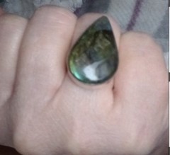 Vintage 925 Sterling Labradorite Ring. Stone is 1 in long, Sz 6 3/4