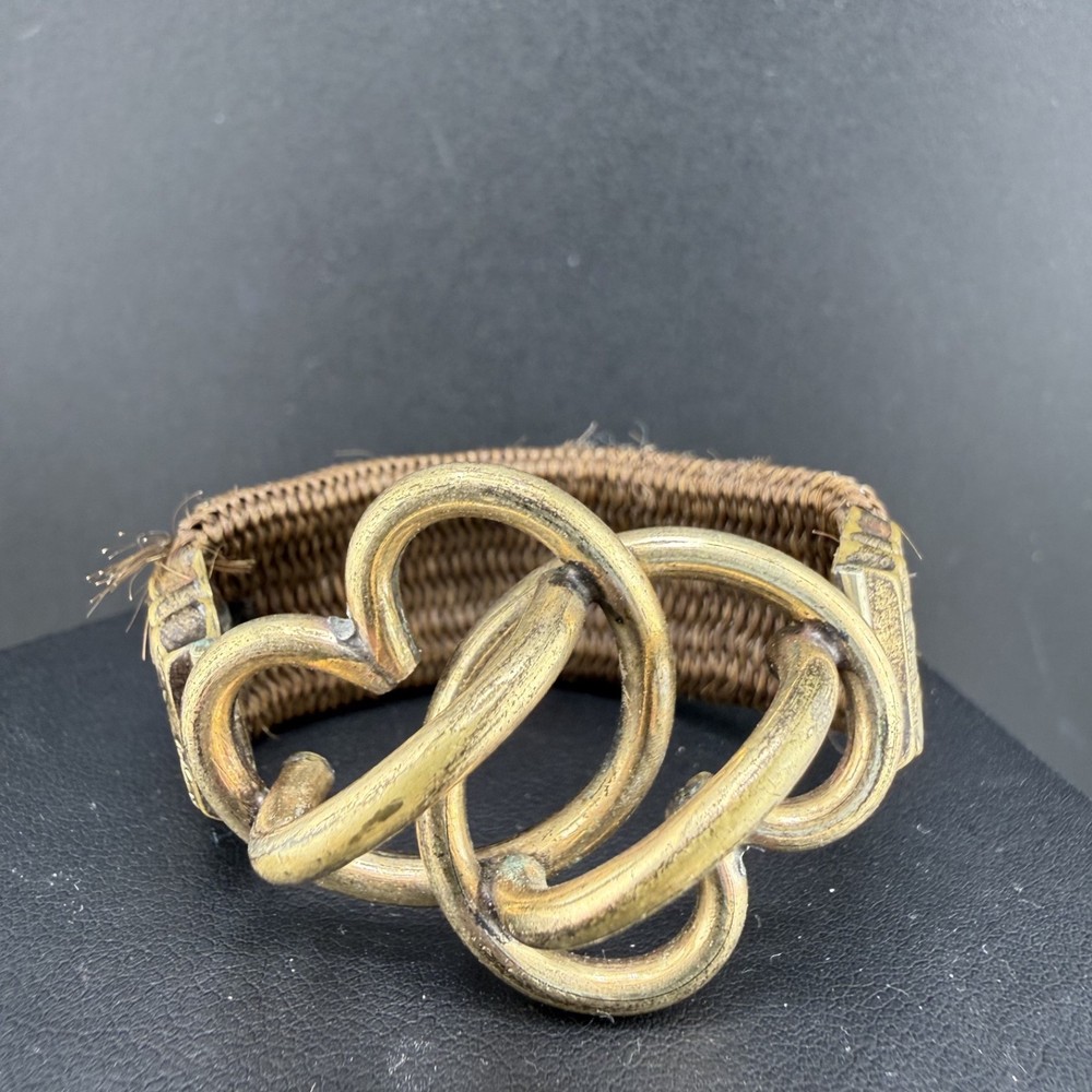 Vintage Victorian Mourning Bracelet Hair Band Woven Gold Tone 5.5”