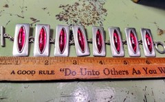 Vintage Jorgen Jensen Bracelet, Red Glass, Pewter, Denmark (2308)