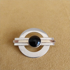 Vintage Sterling Silver, Gold Filled and Onyx Modernist Brooch